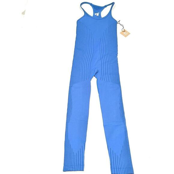 Astroremiges Women's Jumpsuit One Piece Full Length Straps Blue Ribbed Size S - Picture 5 of 15